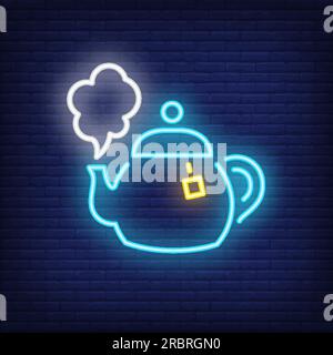 Hot tea pot neon sign Stock Vector