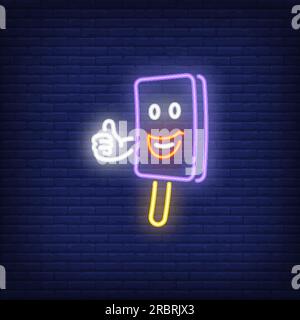 Smiling ice-cream bar character showing thumb up neon sign Stock Vector