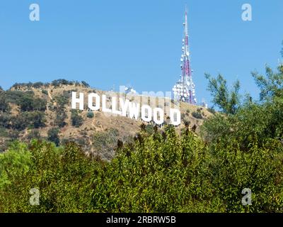 The Hollywood Sign (formerly the Hollywoodland Sign) is a landmark and American cultural icon located in Los Angeles, California. It is situated on Stock Photo