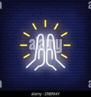Shining Namaste gesture neon sign Stock Vector