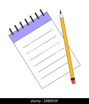 Notebook with pencil flat line color isolated vector object Stock Vector