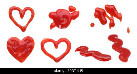 Set of different ketchup smears on white background Stock Photo