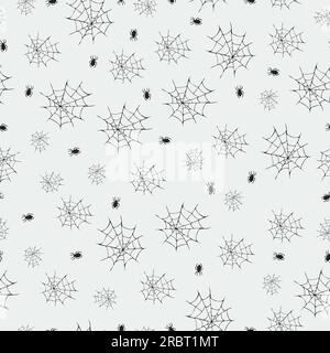 Seamless pattern with spider webs, spiders on a light background to celebrate Halloween Stock Vector