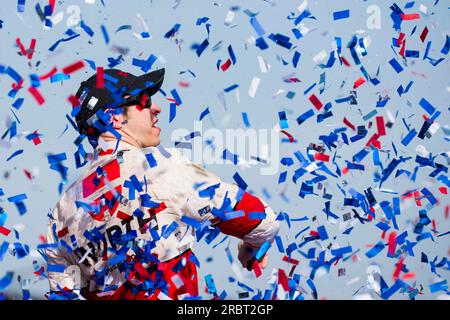 Fontana, CA, Mar 22, 2015: Brad Keselowski (2) wins the Auto Club 400 race at the Auto Club Speedway in Fontana, CA Stock Photo
