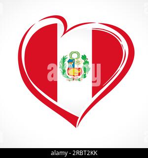 Peru heart banner with coat of arms and text Fiestas Patrias Happy Independence Day Peru greetings Stock Vector