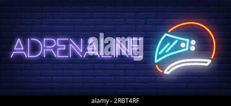 Adrenaline neon text with helmet Stock Vector