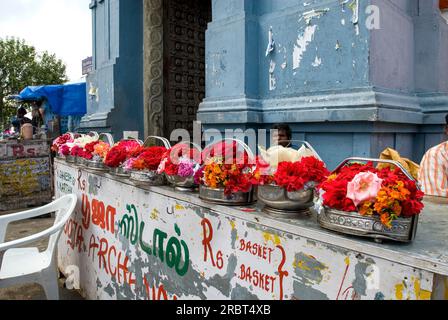 Flowers arranged in front of kurunji Aandavar Murugan Temple at Kodaikanal, Tamil Nadu, South India, India, Asia Stock Photo