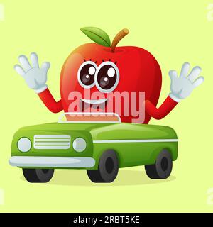 Cute apple characters playing with car toy. Perfect for kids, merchandise and sticker, banner promotion or blog Stock Vector