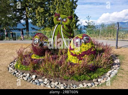 Owl eco-sculptures in Burnaby Mountain Park in Burnaby, BC, Canada Stock Photo