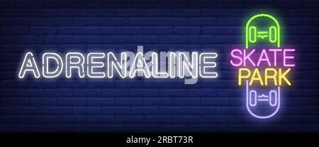 Adrenaline Skate park neon sign Stock Vector