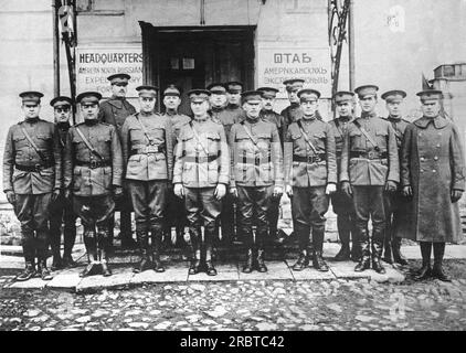 Archangel, Russia:  March 4, 1919 Officers of the United States Expeditionary Forces at their headquarters . Stock Photo