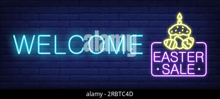 Welcome, Easter sale neon sign Stock Vector