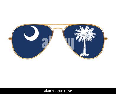 Cool simple Aviator Sunglasses with south carolna sc state flag in lenses gold frames tshirt design graphic vector Stock Vector