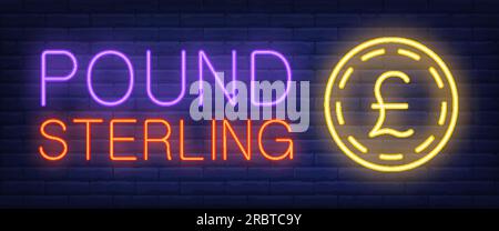 Pound sterling neon text with gold coin Stock Vector