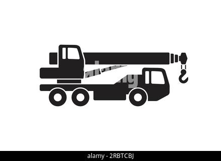 mobile crane truck simple silhouette side view icon symbol vector isolated on white background Stock Vector