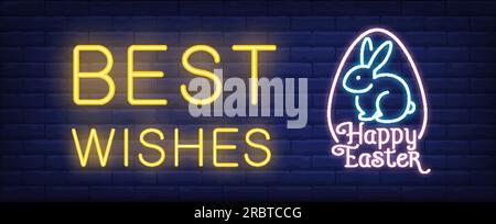 Best wishes happy Easter neon sign Stock Vector
