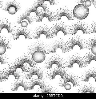 Abstract dotted geometric shapes seamless pattern. Flowing artistic background with arch and waves. Artistic texture Stock Vector