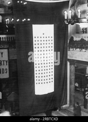 New York, New York:   October 26, 1917 The McAlpin Hotel raised their service flag today showing that they have 106 employees now in the country's service. Stock Photo