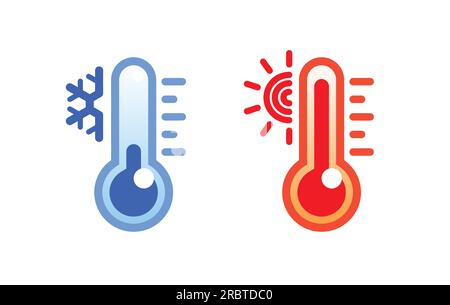 simple classic cold and hot blue red glass thermometer temperature icon set outline silhouette vector isolated on white background Stock Vector