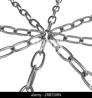 Strained chains from metal. Security and power concept. Isolated on white background Stock Photo