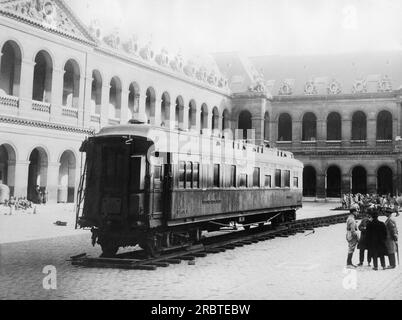 Paris, France:  April 15, 1927 The railroad car in which the Armistice terminating the World War was signed in the Court of Invalides. It is to be moved to the Forest of Compeigne, which will be its final resting place. Stock Photo