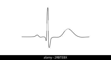 Ventricular repolarization, T wave. The QT interval of ECG. The cardiac cycle. ECG of a heart in normal sinus rhythm. Stock Vector