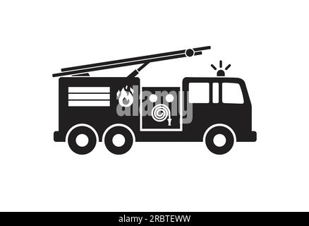 simple fire engine truck van black silhouette side view icon symbol vector isolated on white background Stock Vector