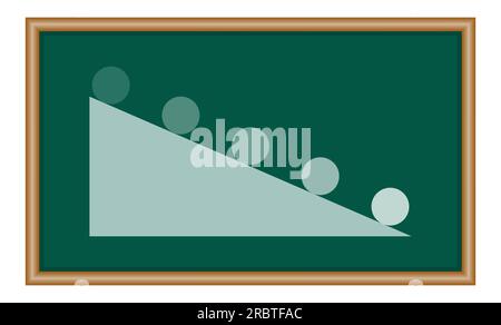 Ball on inclined plane. Newton's law of motion. Rolling balls down inclined planes. Scientific vector illustration isolated on chalkboard. Stock Vector