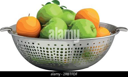 Fresh citrus fruits in a metal colander Stock Vector