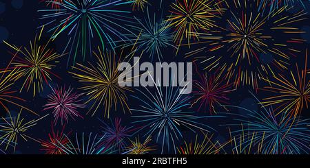 Decorative seamless pattern with colored fireworks, celebration, party event vector template Stock Vector