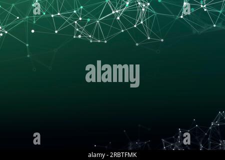 Pattern connecting lines, dots, glow stars. Neon green  background frame. Banner presentations, social networks. Texture chaotic communication network Stock Photo
