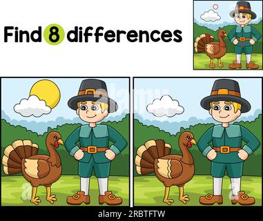Thanksgiving Pilgrim Boy Find The Differences Stock Vector Image & Art ...