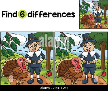 Thanksgiving Pilgrim Boy Find The Differences Stock Vector Image & Art ...