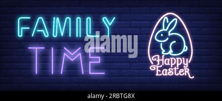 Family time, happy Easter neon sign Stock Vector
