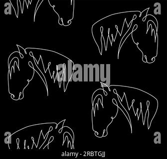 Vector seamless pattern of one line horse head Stock Vector