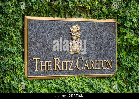 The Ritz Carlton Hotel Signage in front of the building in Kangnam ...