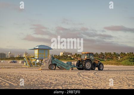 lifeguard at miami beach vacation with tractor. photo of lifeguard at miami beach. lifeguard Stock Photo