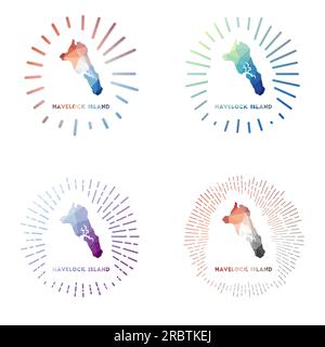 Havelock Island low poly sunburst set. Logo of island in geometric polygonal style. Vector illustration. Stock Vector