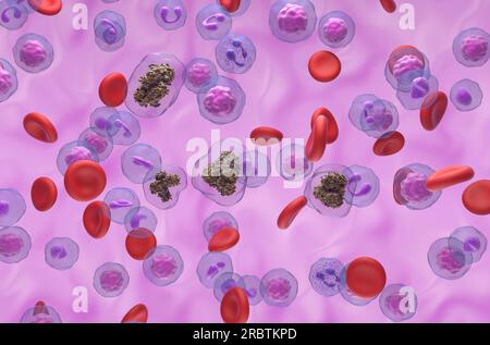 Nicotine molecules in the blood flow - isometric view 3d illustration Stock Photo