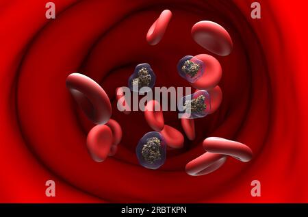 Nicotine molecules in the blood flow - section view 3d illustration Stock Photo