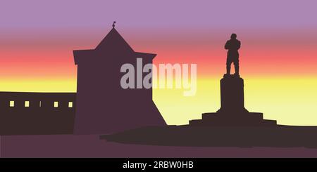 the silhouette of Nizhny Novgorod against the sunset Stock Vector