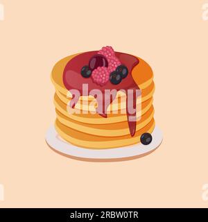 delicious pancakes with delicious berries cherry currant raspberry Stock Vector