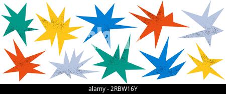 Colorful textured irregular sharp shapes set. Abstract bright geometric edgy elements collection. Asymmetric angular forms for banner, collage, poster, sticker, flyer, template. Design bundle vector.  Stock Vector