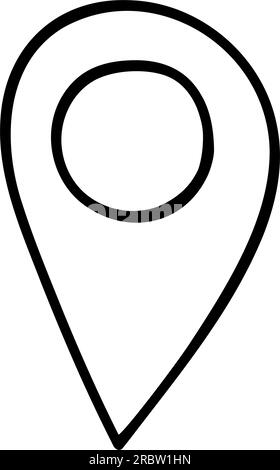Map pin icon in doodle style. Hand drawn location pointer isolated on ...