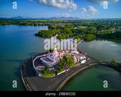 Mauritius, Flacq district, Poste de Flacq, aerial view of the Hindu ...