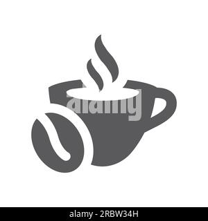 Coffee mug with bean vector icon. Hot cup and steam filled symbol. Stock Vector