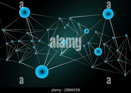 Vector, Abstract vector blue neural texture on black and green background vector graphic. Stock Vector