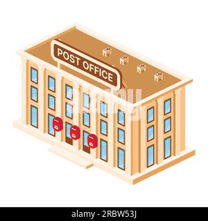 Isometric Post Office Building Isolated on White Background. Vector Illustration. Stock Vector