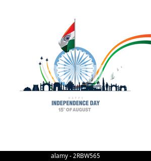 happy independence day India. Ashoka chakra with Indian flag. vector illustration design Stock Vector