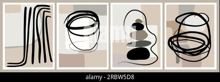 Set of Abstract minimalist wall art vector. Stock Vector